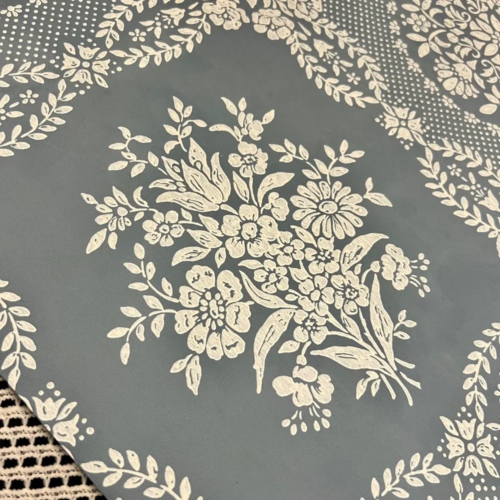 Vintage Vinyl Blue White Damask Wallpaper | 1 Full Roll | Cottagecore